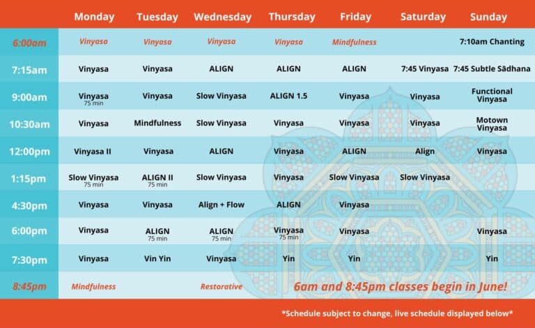 Yoga Class Schedule