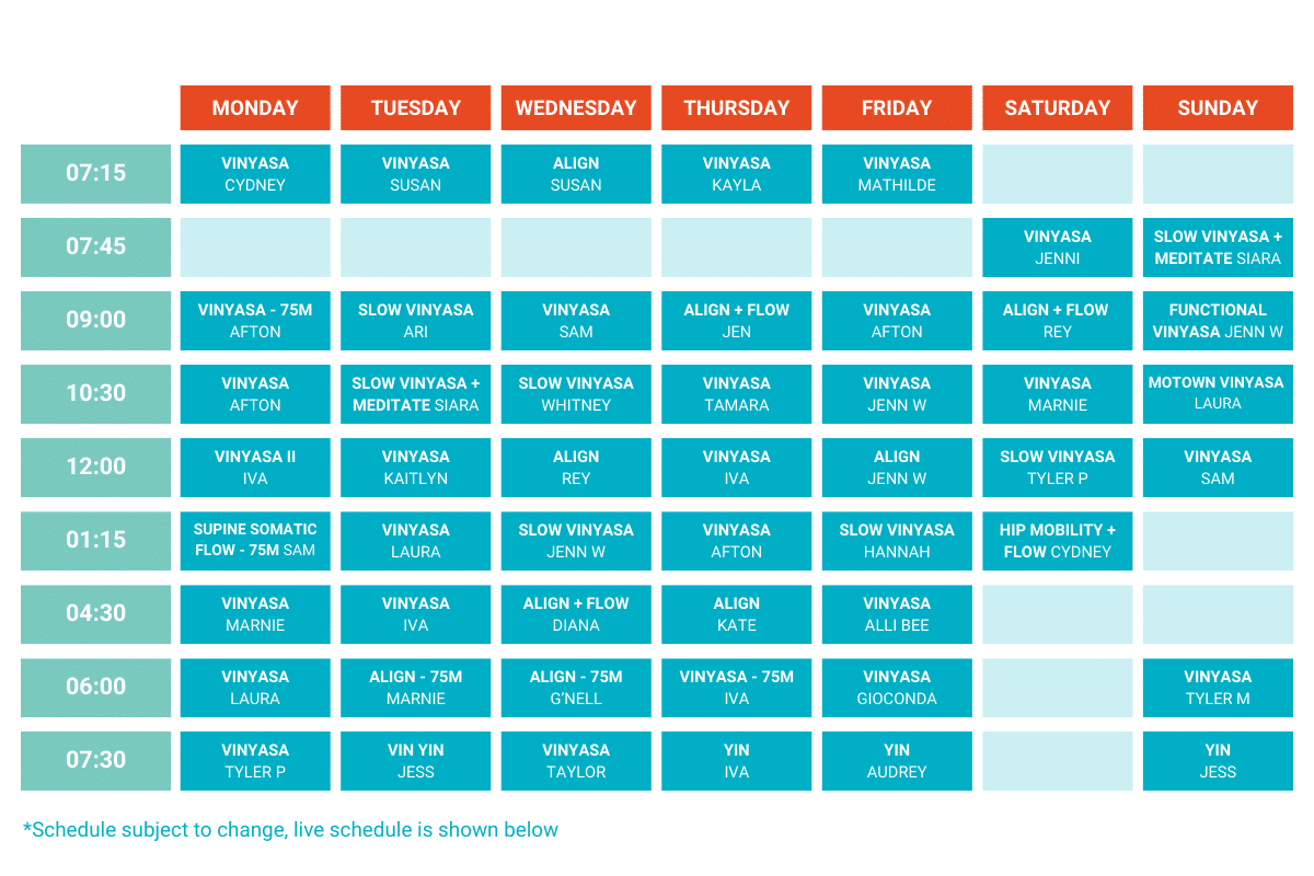 East Austin Yoga Class Schedule