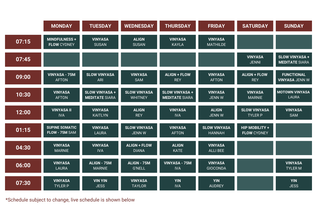 East Austin Yoga Class Schedule
