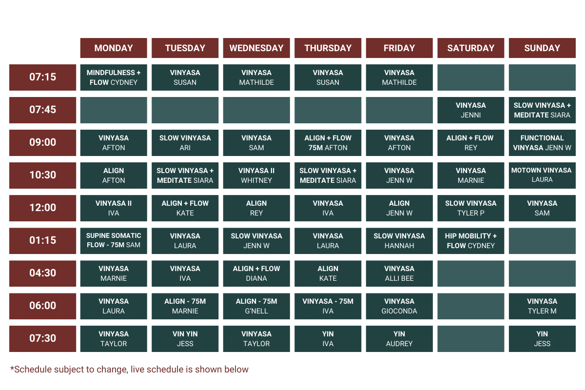 East Austin Yoga Class Schedule