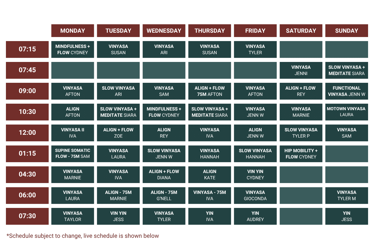 East Austin Yoga Class Schedule
