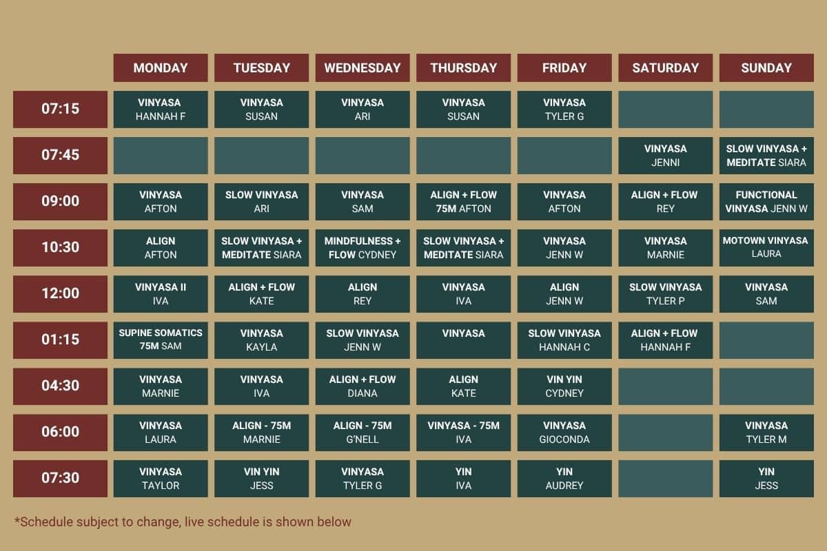Austin Yoga Class Schedule